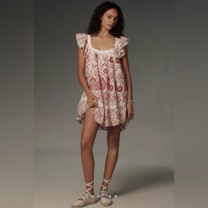 Anthropologie Maeve Flutter Sleeve Baby Doll Mini Dress - small petite